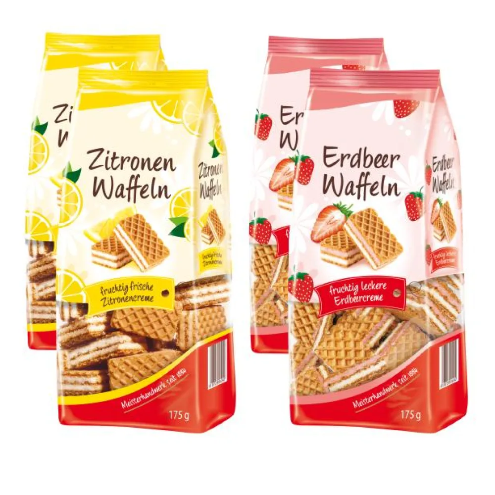 Frucht-Waffeln doppelt gefüllt Zitrone + Erdbeere