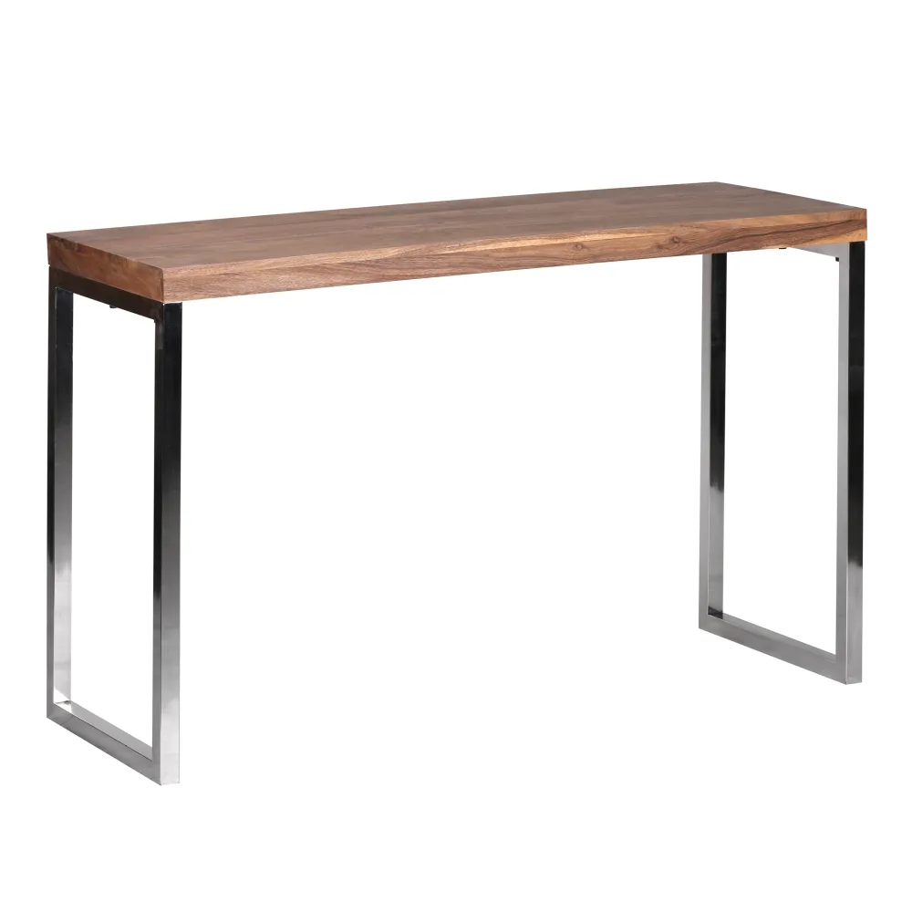 FineBuy Konsolentisch Massivholz Konsole mit Metallbeinen Schreibtisch 120 x 45 cm Landhaus-Stil Sideboard Modern Massiv dunkel-braun Echt-holz Natur