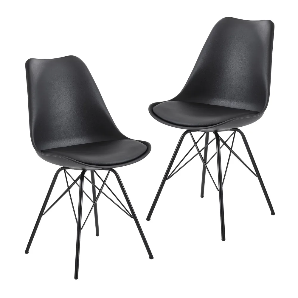 FineBuy Esszimmerstuhl 2er Set Küchenstuhl Kunststoff Skandinavisches Design, Schalenstuhl mit Kunstleder-Bezug, Polsterstuhl Stuhl Gepolstert