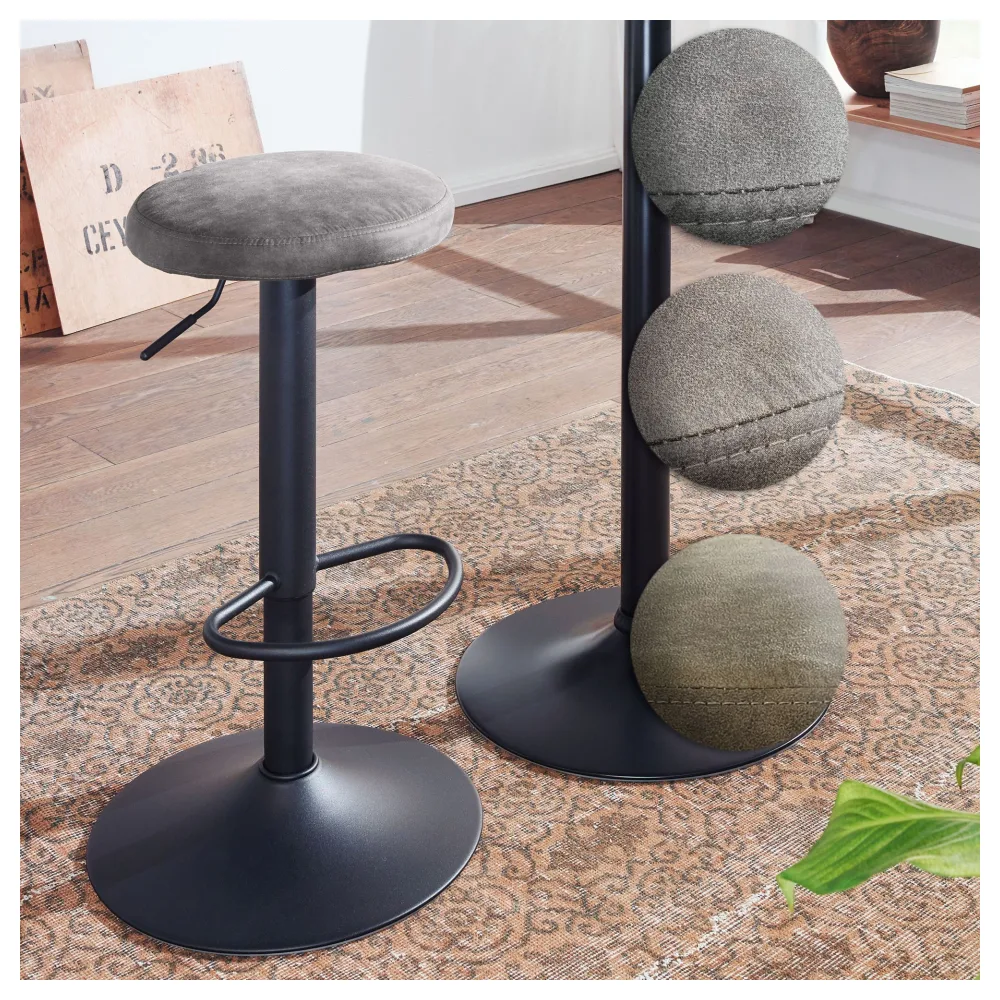 FineBuy Barhocker Wildlederoptik Hocker ohne Lehne 58 - 79 cm, Küchenhocker Stoff / Metall 100kg, Design Barstuhl Tresenhocker Drehbar Bistrohocker