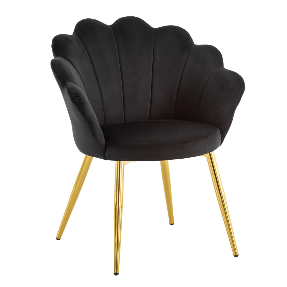 FineBuy Esszimmerstuhl Tulpe Samt Gepolstert, Küchenstuhl mit Goldfarbenen Beinen, Schalenstuhl Skandinavisches Design, Polsterstuhl mit Stoffbezug