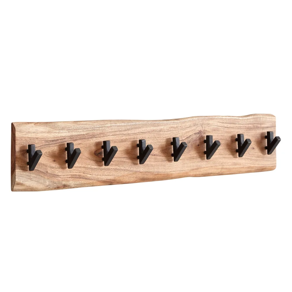 FineBuy Wandgarderobe Akazie Massivholz Baumkante - Garderobenpaneel massiv Holz - Wand Garderobenleiste Hakenleiste - Kleiderhaken
