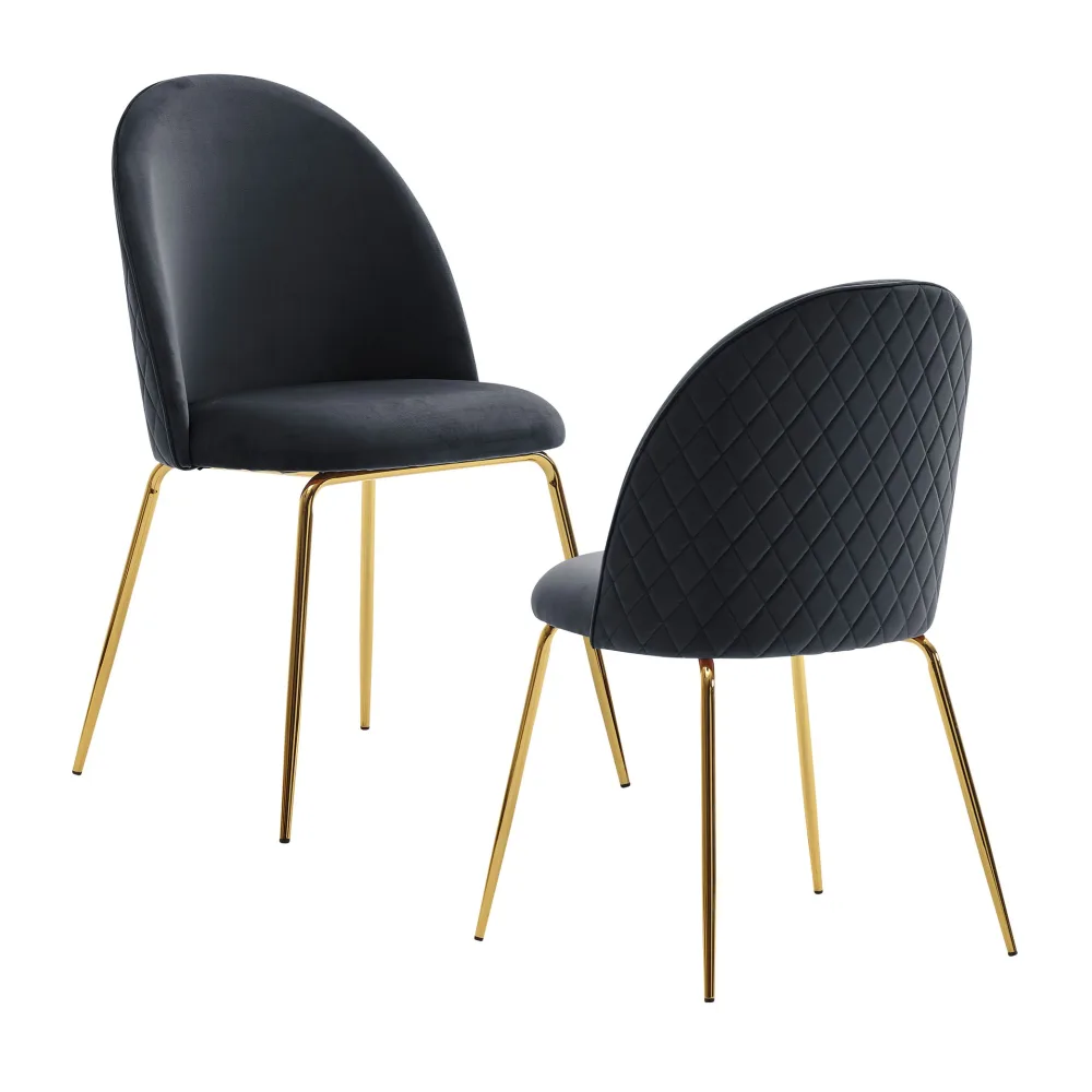 FineBuy Design Esszimmerstühle Samt 2er Set mit Steppung, Moderner Küchenstuhl, Polsterstuhl Esszimmer Skandinavisch, Essstuhl mit goldenen Metall Beinen, Bequeme Küchenstühle gepolstert