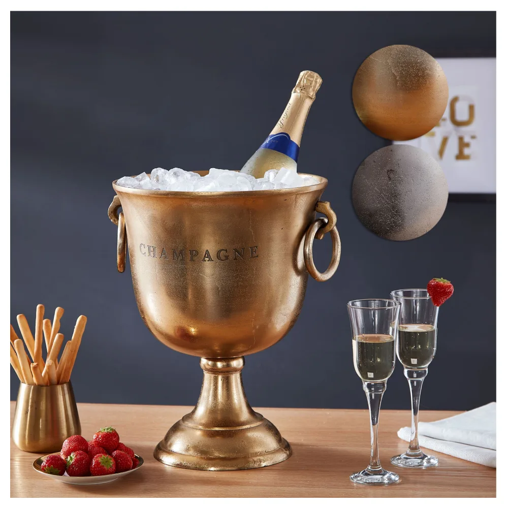 FineBuy Champagnerkühler 28,5x37,5x28,5 cm Aluminium Massiv Sektkühler Groß, Flaschenkühler Getränkekühler Tisch, Kühler für Champagner - Wein - Sekt