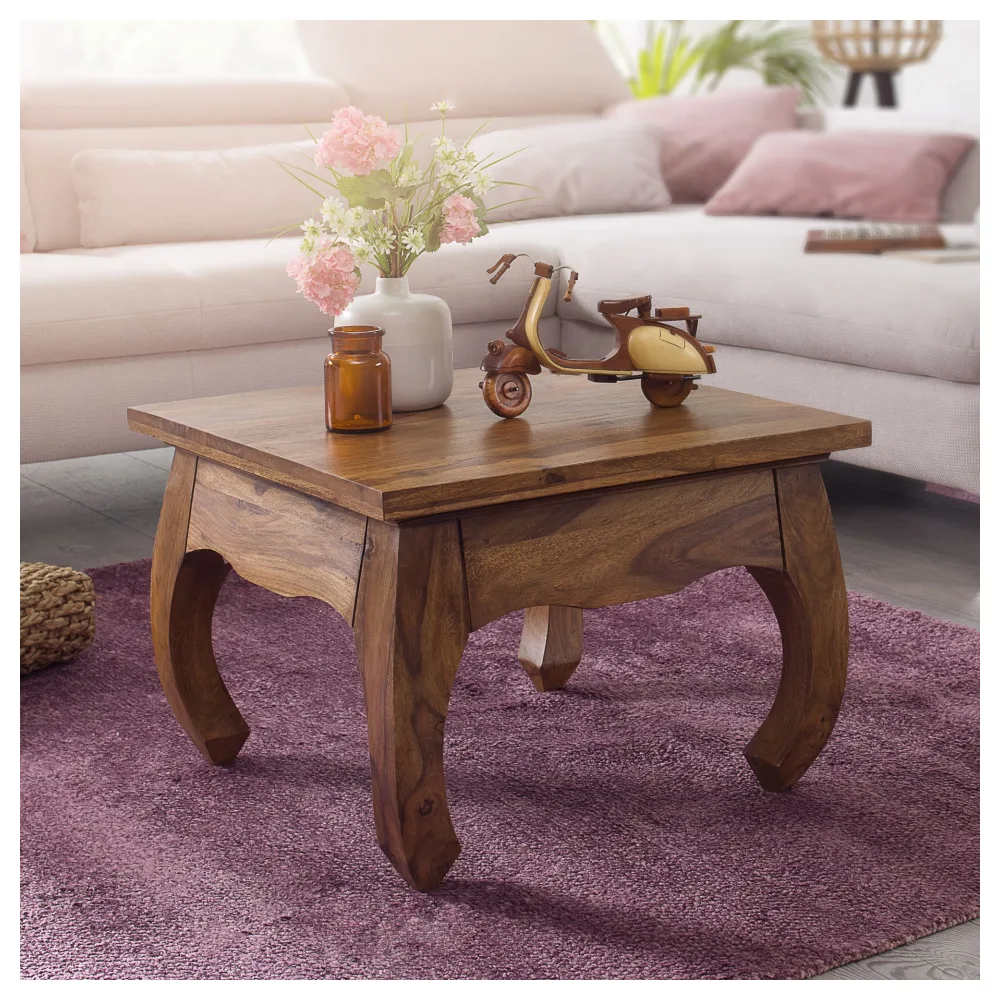 FineBuy Opium Couchtisch 60 x 40 x 60 cm Sheesham Massiv-Holz, Echtholz Wohnzimmertisch quadratisch braun, Stubentisch niedrig, Beistelltisch Sofatisch klein, Tisch Wohnzimmer