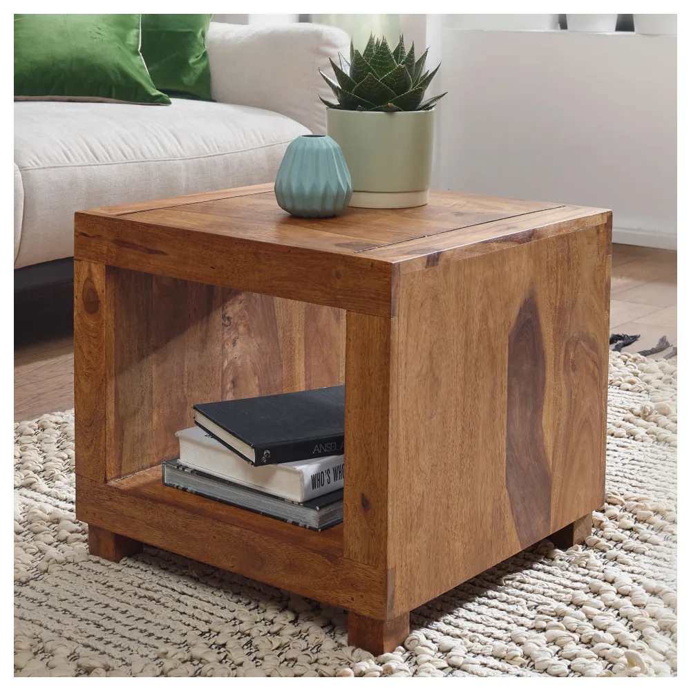 FineBuy Sheesham Massiv-Holz Couchtisch 50 x 50 cm Wohnzimmer-Tisch Design dunkel-braun Landhaus-Stil Beistelltisch Natur-Produkt Echtholz Unikat quadratisch Wohnzimmermöbel modern Massivholzmöbel