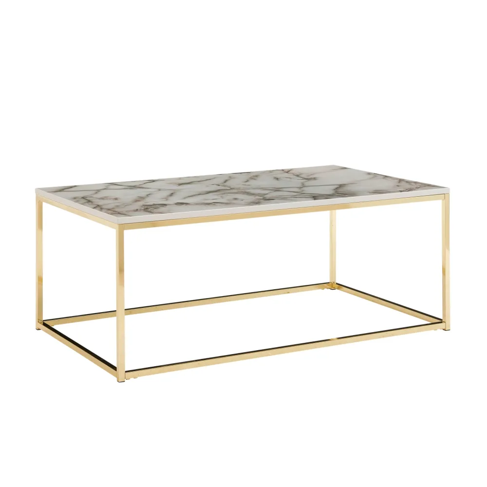 FineBuy Couchtisch 100cm rechteckig mit Marmor Optik Metallgestell – Moderner Wohnzimmertisch - Design Sofatisch für Wohnzimmer eckig