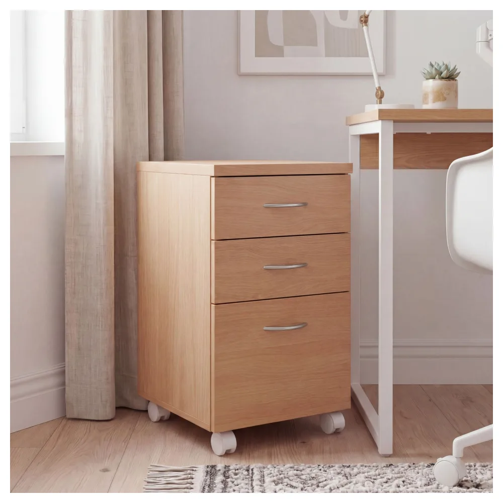 FineBuy Rollcontainer OTTAWA 40 x 60 x 45 cm Unterschrank mit Rollen Buche, Rollwagen mit Schubladen, Roll-Schrank Büro, Kosmetikwagen Make Up Wagen, Container unter Schreibtisch