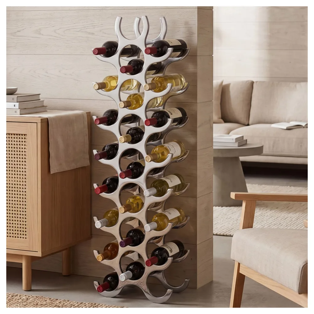 FineBuy Weinregal Design 98 cm für 27 Flaschen Aluminium Silber