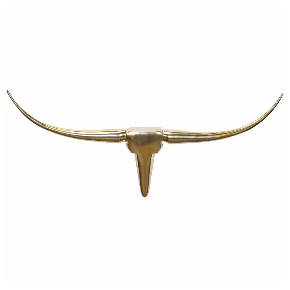 FineBuy Deko Geweih Bull M FB37859 Gold 100 cm Aluminium Design Hörner, Wanddekoration Stierkopf Horn Modern, Wandskulptur Geweih-Jagdtrophäe Metall, Longhorn Wandschmuck Groß