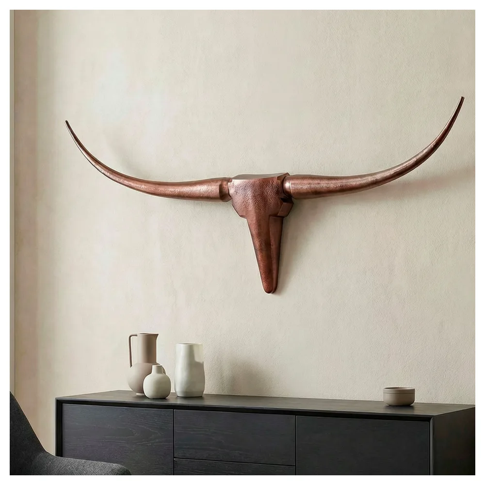 FineBuy Deko Geweih Bull M FB37860 Bronze 100 cm Aluminium Design Hörner, Wanddekoration Stierkopf Horn Modern, Wandskulptur Geweih-Jagdtrophäe Metall, Longhorn Wandschmuck Groß