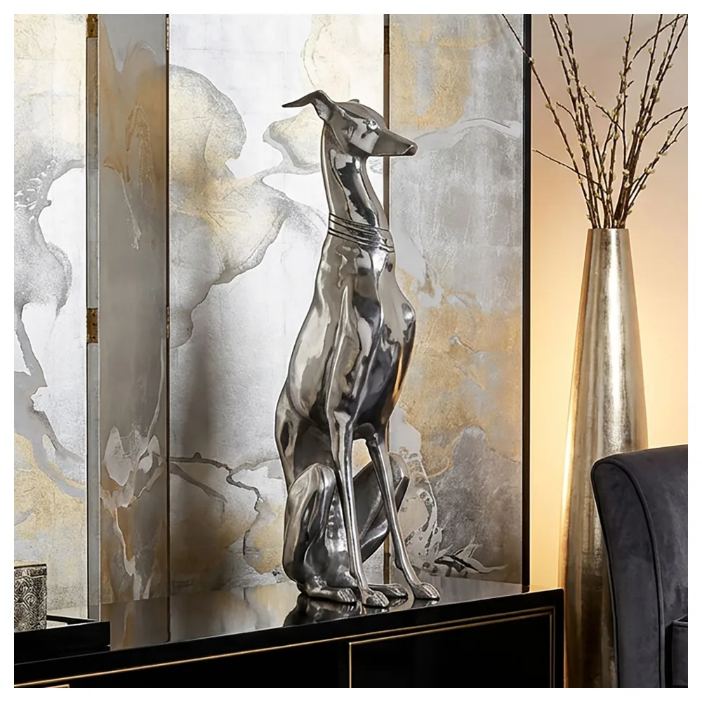 FineBuy Dekoration Design Dog aus Aluminium silbern Windhund Skulptur Hundestatue