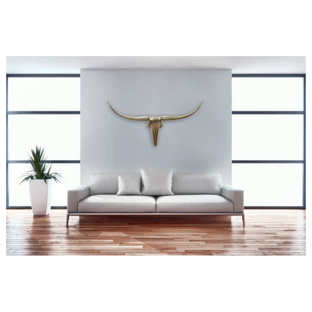 FineBuy Wanddekoration Geweih Bull L 125 cm Aluminium golden