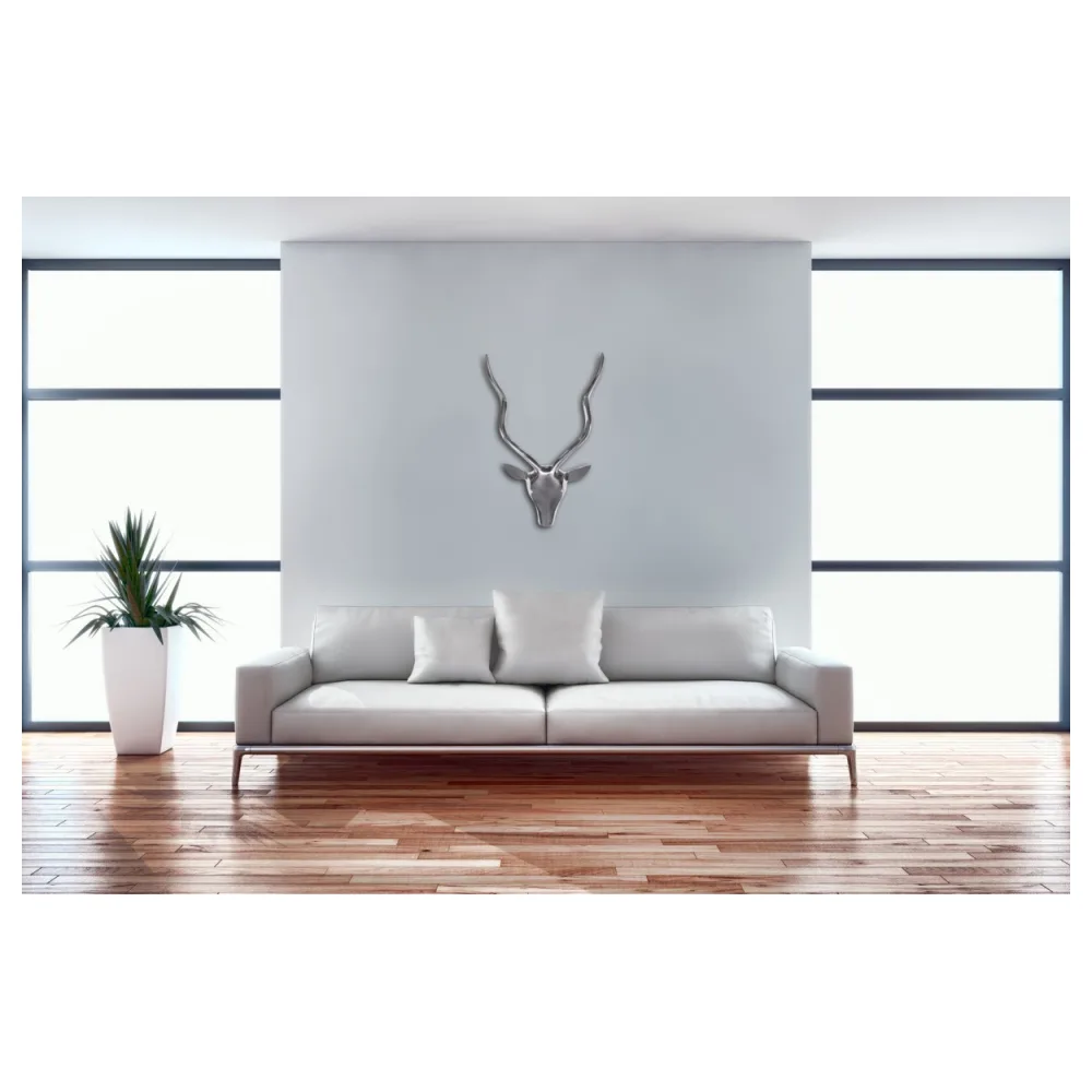 FineBuy Deko Hirschgeweih S Aluminium Wanddeko Landhausstil Silber Metall modern, Design Hirschkopf Landhaus Geweih Wand groß, Wohndeko Hirsch außen, Wandschmuck