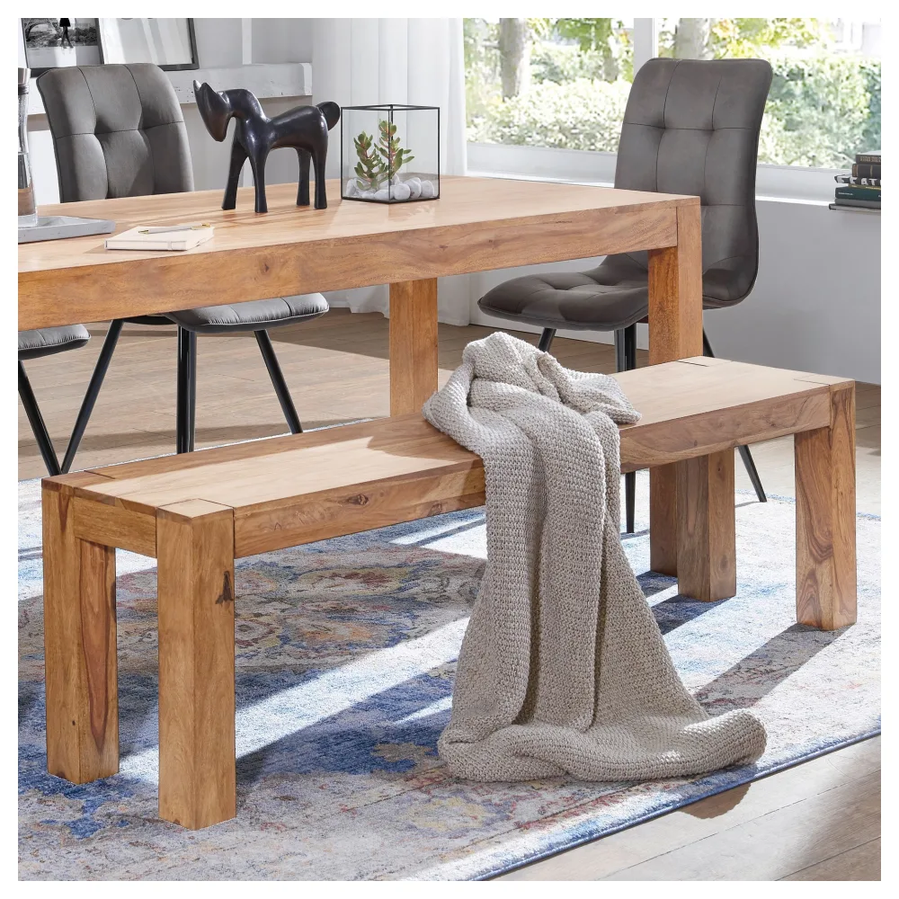 FineBuy Esszimmer Sitzbank Massiv-Holz Akazie 180 x 45 x 35 cm Holz-Bank Natur-Produkt Küchenbank im Landhaus-Stil