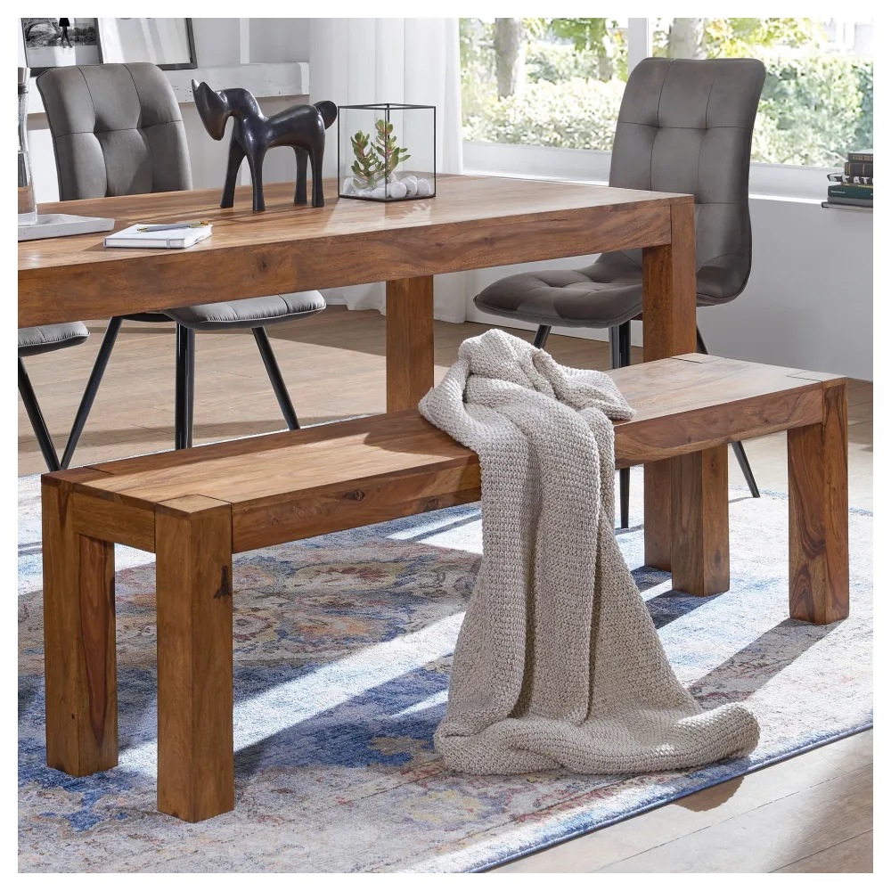 FineBuy Esszimmer Sitzbank Massiv-Holz Sheesham 180 x 45 x 35 cm Holz-Bank Natur-Produkt Küchenbank im Landhaus-Stil