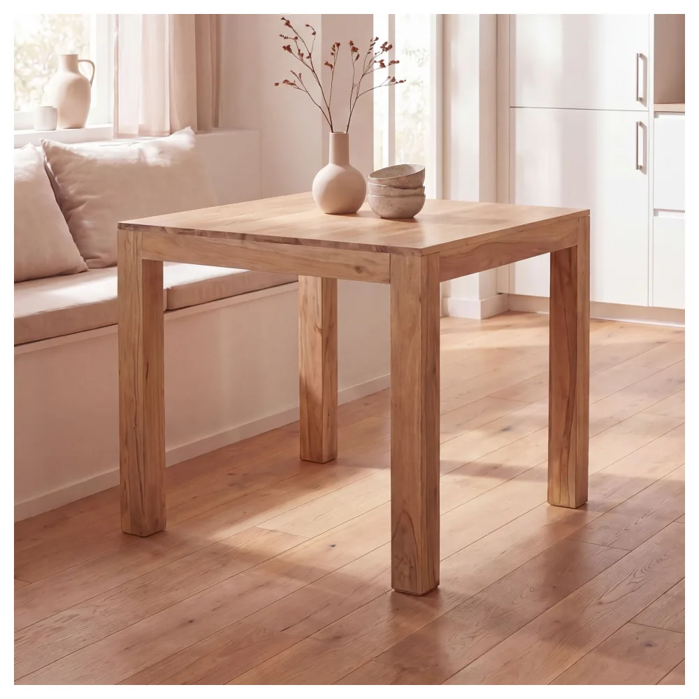 FineBuy Esstisch quadratisch 80 cm Akazie Massivholz – Quadratischer Holztisch massiv, Design Esszimmertisch Naturholz, Küchentisch Echtholz für 4 Personen Bistrotisch