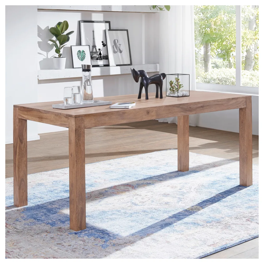 FineBuy Esstisch Massivholz Akazie 120 x 60 cm - Landhaus Esszimmertisch rechteckig Massiv - Küchentisch Vollholz - Holz Tisch Natur - Echtholztisch