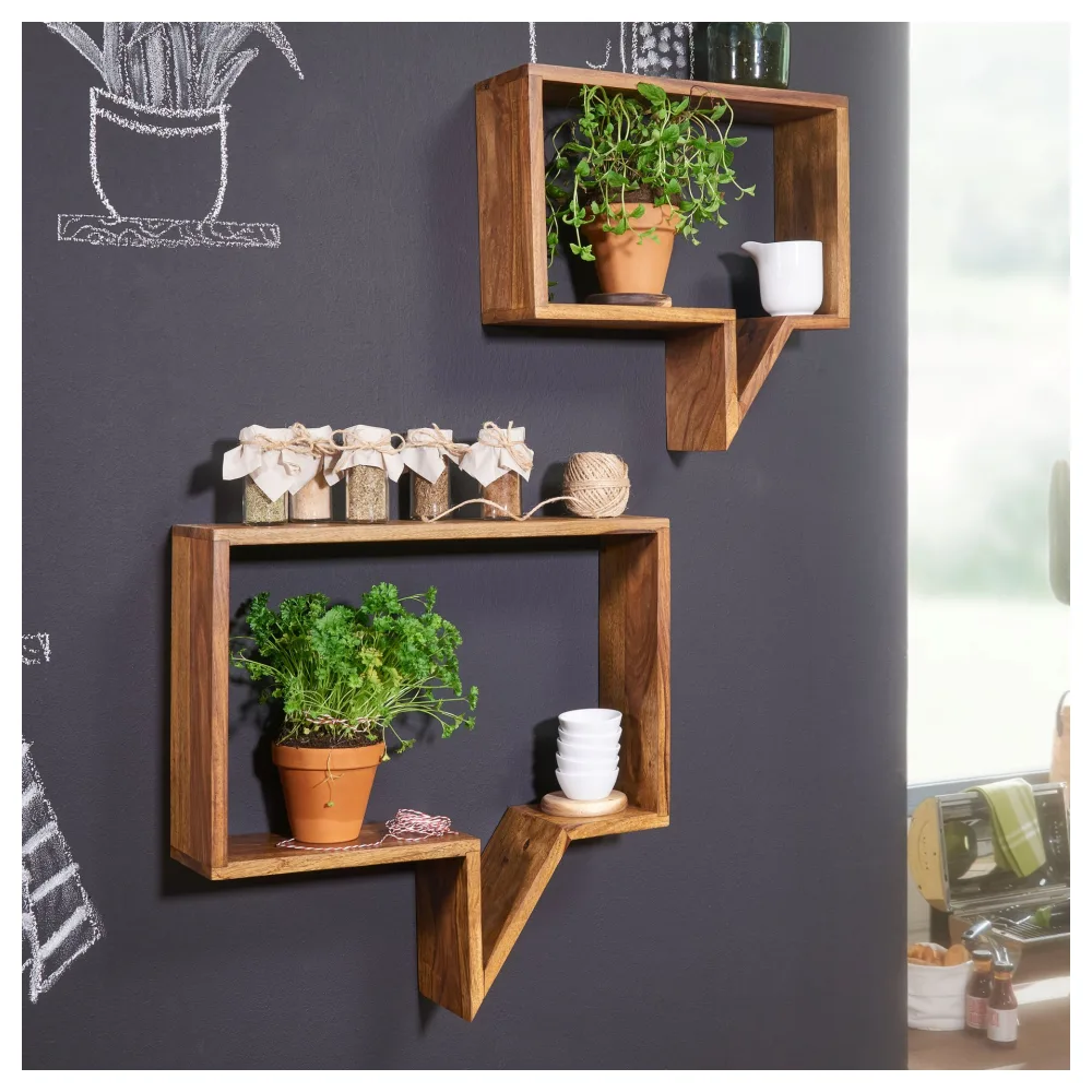 FineBuy 2er Set Wandregale Massiv-Holz Sheesham Holz-Regal Landhaus-Stil Hängeregal Echt-Holz Design Wand-Board Natur-Produkt Wandkonsole dunkel-braun unbehandelt Regale zum Aufhängen Unikat Ablage
