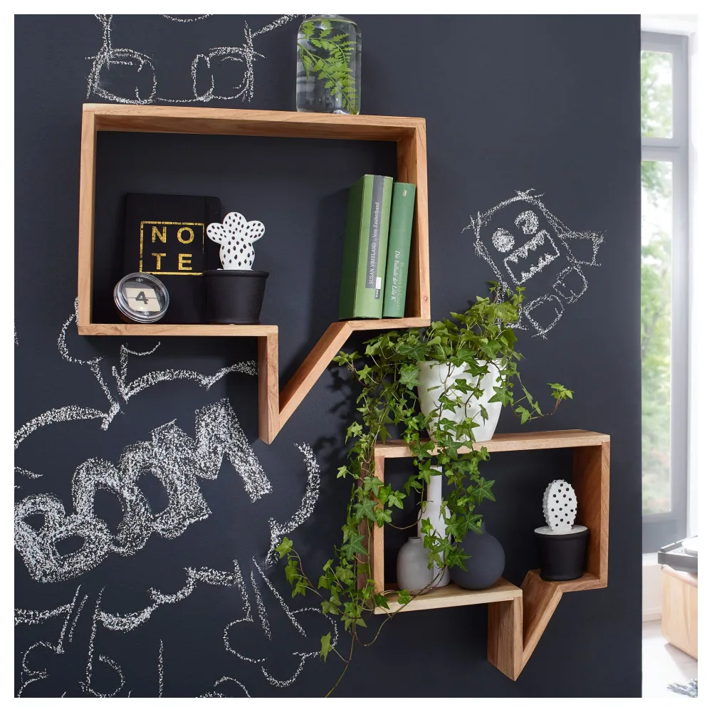 FineBuy 2er Set Wandregale Massivholz Akazie Holzregal Hängeregal Echtholz Design braun Regale zum Aufhängen