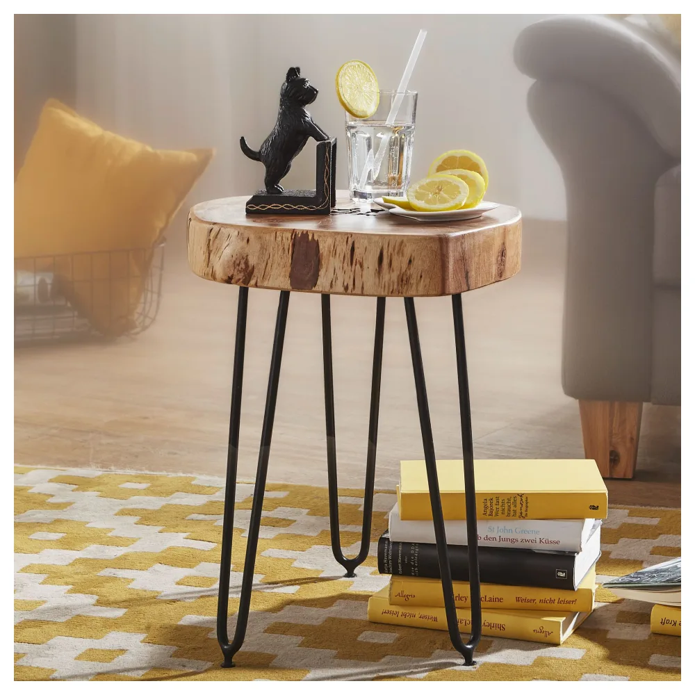 FineBuy Massivholz Akazie Beistelltisch 35 x 35 cm