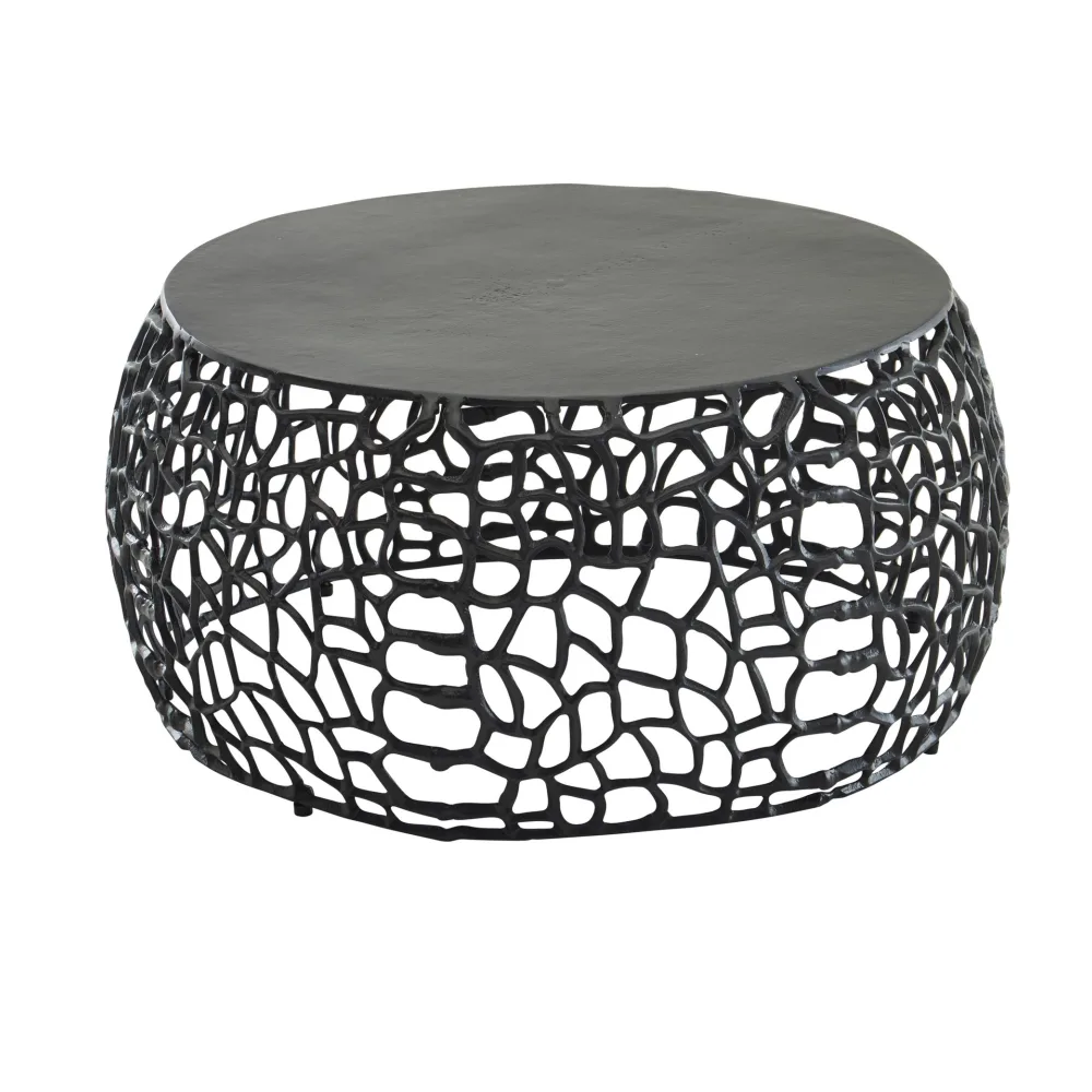 FineBuy Couchtisch Rund 66cm aus Aluminium & Metall, Design Wohnzimmertisch mit organischer AST-Struktur, Moderner Sofatisch, Beistelltisch Wohnzimmer