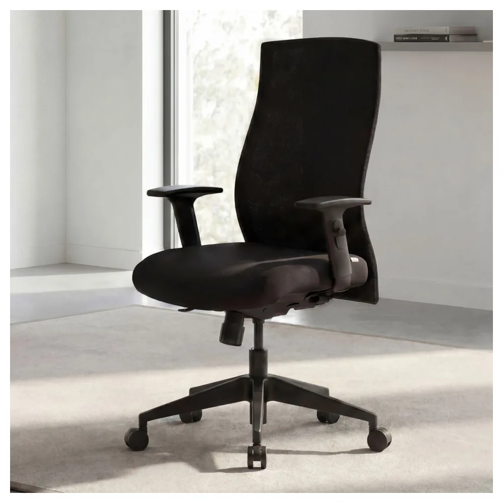 FineBuy Bürostuhl Bezug Stoff Schwarz Schreibtischstuhl Design Chefsessel Armlehne Drehstuhl Polsterung 120 kg