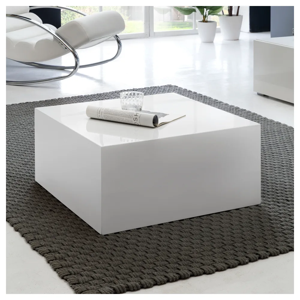 FineBuy Couchtisch MONOBLOC 60 x 60 x 30 cm Hochglanz MDF Weiß lackiert, Design Wohnzimmertisch Cube quadratisch, Lounge Beistelltisch Würfel Form