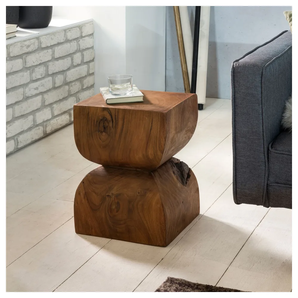 FineBuy Beistelltisch FB43540 Sheesham Vollholz 30x45x30cm Rustikaler Deko-Tisch, Blumentisch Holztisch Klein, Sofa Anstelltisch Braun| Kleiner Echtholz Tisch, Ablagetisch Wohnzimmertischchen