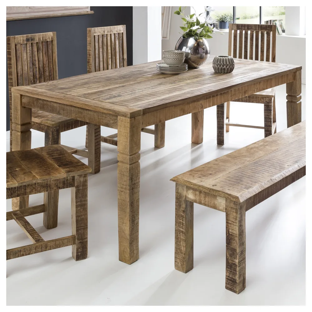 FineBuy Esstisch 120cm rechteckig Massivholz Mango Natur - Massiver Esszimmertisch - Rustikaler Küchentisch - Echtholztisch für 4-6 Personen Landhaus Holztisch