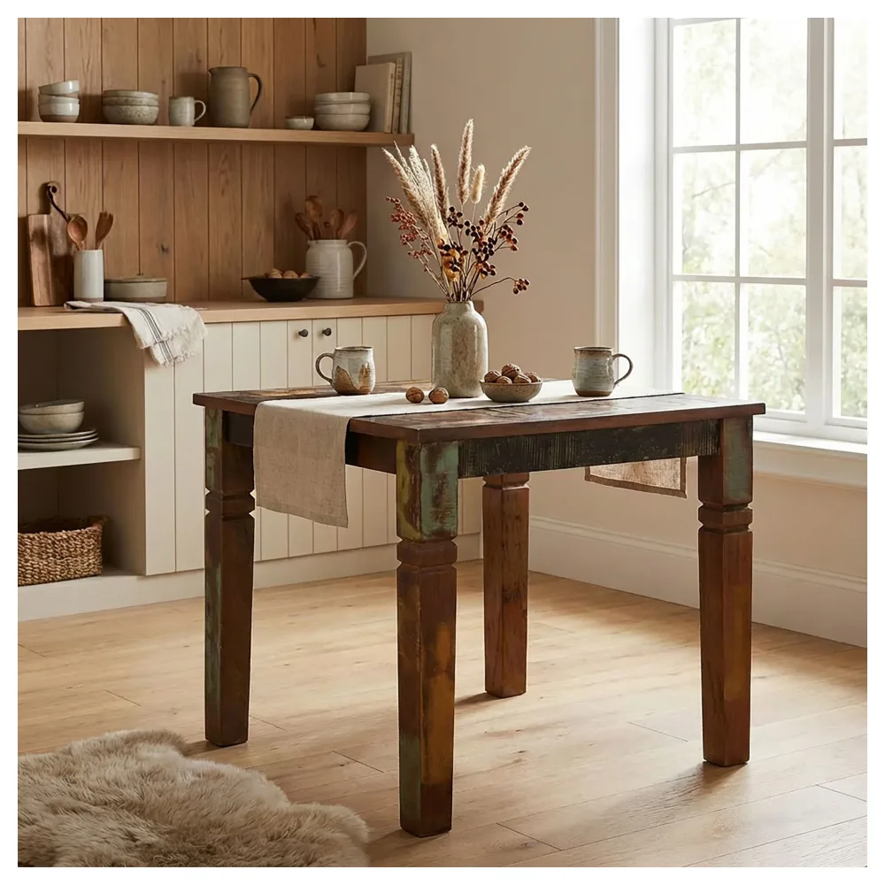FineBuy Esstisch quadratisch 80 cm Mango Massivholz – Quadratischer Shabby Chic Tisch im Bootsholz Design, Landhaus Esszimmertisch massiv, Küchentisch für 4 Personen