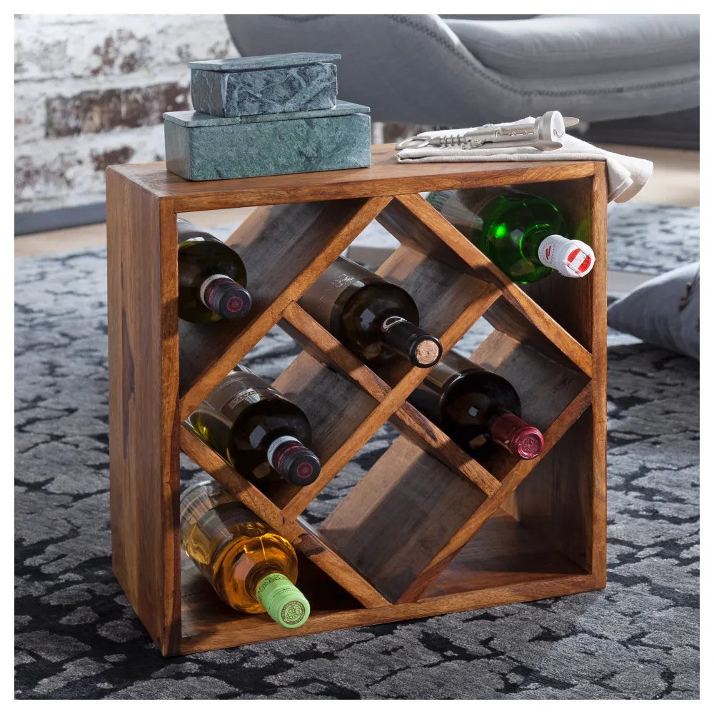 FineBuy Weinregal Massiv-Holz 40x40x25 cm klein stehend, Design Flaschenregal für die Küche, Standregal schmal für 8 Flaschen