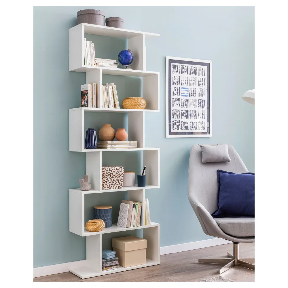 FineBuy Bücherregal FB51366 70 x 23,5 x 190,5 cm weiß, Standregal 6 Fächer, Kleine Design Kommode, Modernes Aktenregal Spanplatte freistehend, Aufbewahrungsregal offen