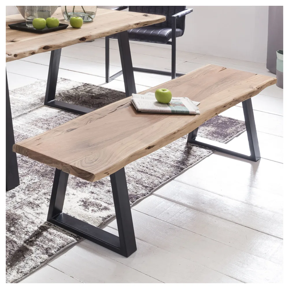 FineBuy Esszimmer-Bank FB51969 Baumstamm Massivholz Akazie 160 x 45 x 40 cm, Robuste Naturholz Küchenbank mit hoher Stabilität, Echtholz Essbank mit Baumkante, Holzbank im Landhaus-Stil