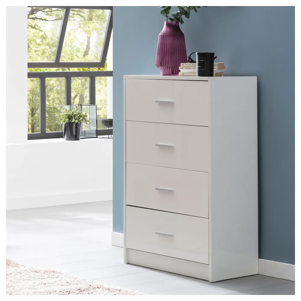 FineBuy Design Sideboard FB52330 Weiß Hochglanz 60x90x30 cm Anrichte Holz Modern, Schmale Schubladenkommode Esszimmer, Kleiner Allzweckschrank Flur, Wäschekommode Schlafzimmer