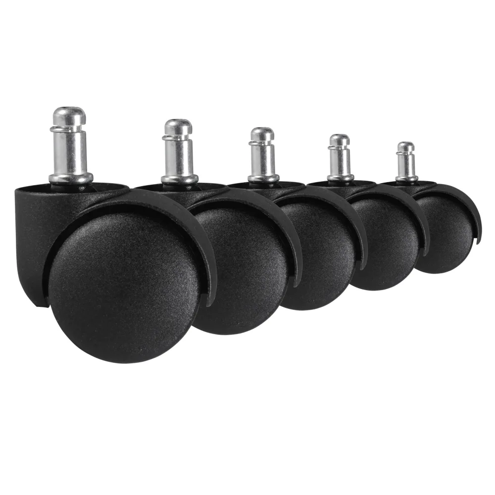 FineBuy 5er Set gebremste Weichboden-Rollen für Bürostuhl 11 mm Stift / Durchmesser 50 mm, Premium Teppichrollen in Schwarz, Dreh-stuhlrollen für weiche Böden