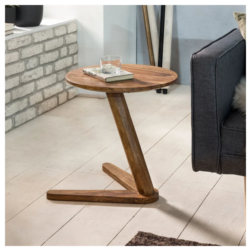FineBuy Beistelltisch Massivholz Sheesham Design Wohnzimmertisch 45 x 45 cm rund Nachttisch 50 cm hoch Naturholz Landhausstil
