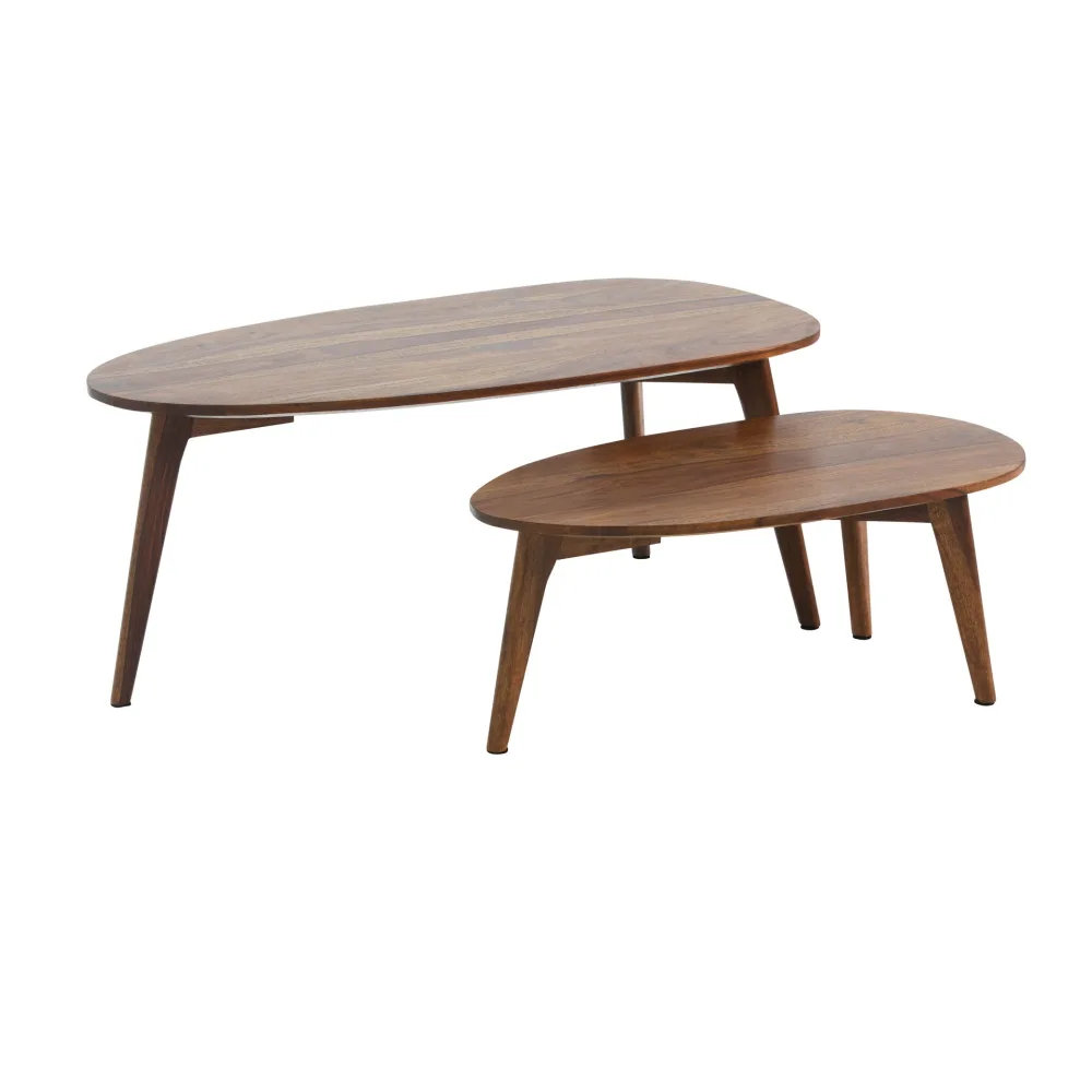 FineBuy Couchtisch Set 2er nierenförmig Mango Massivholz · Beistelltisch Wohnzimmertisch Retro Design · Satztische im Mid-Century Look mit Holzgestell