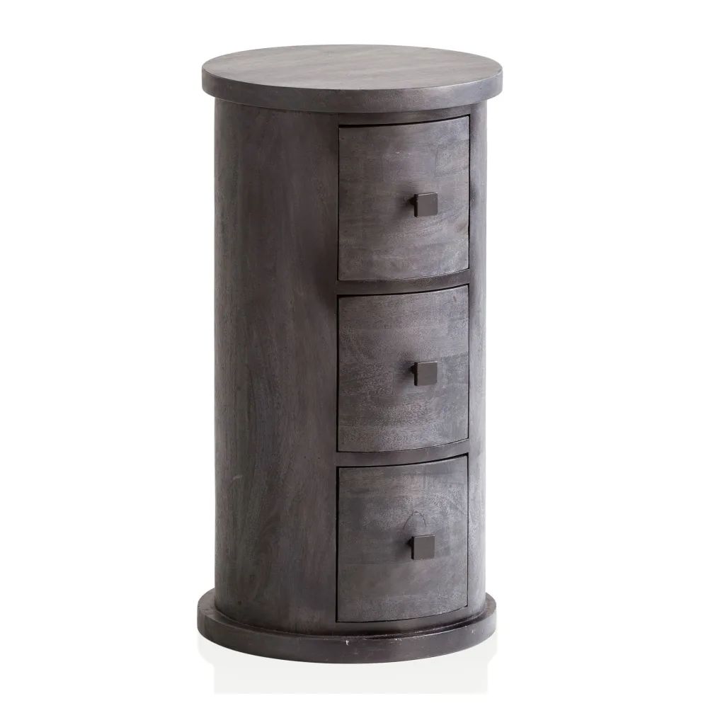 FineBuy Design Sideboard Mango Massivholz Schwarz, Schränkchen mit Schubladen, Schmaler Beistellschrank Massiv, Mini Kommode Rund