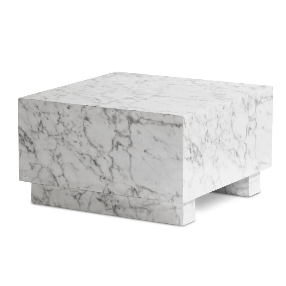 FineBuy Couchtisch MONOBLOC 60x60x35 cm Hochglanz mit Marmor Optik, Wohnzimmertisch Cube Quadratisch, Design Sofatisch, Lounge Kaffeetisch Würfel-Form