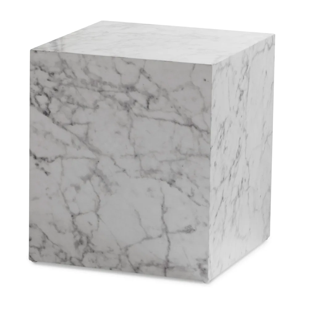 FineBuy Couchtisch MONOBLOC 40x40x45 cm Hochglanz mit Marmor Optik, Wohnzimmertisch Cube Quadratisch, Design Sofatisch, Lounge Beistelltisch Würfel-Form