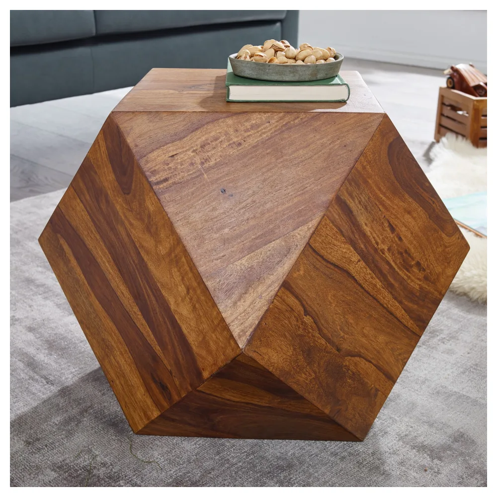 FineBuy Couchtisch 57 x 42,5 x 57 cm Sheesham Massivholz Sofatisch Modern, Wohnzimmertisch in Diamantform, Holztisch Massiv Wohnzimmer, Echtholz Tisch