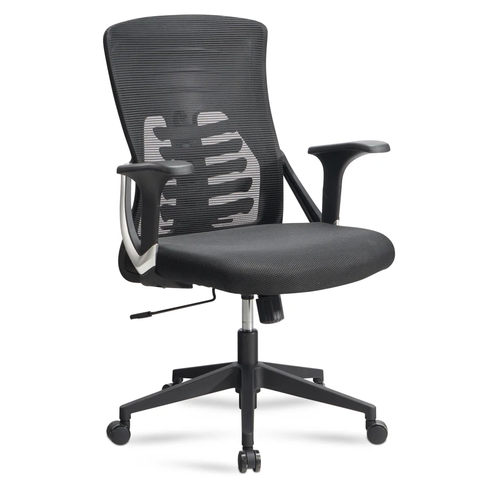 FineBuy Bürostuhl Mesh-Bezug Schreibtischstuhl bis 120 kg, Drehstuhl höhenverstellbar mit Lendenwirbelstütze, Stoff-Schreibtischsessel ergonomisch mit Armlehnen & Wippfunktion