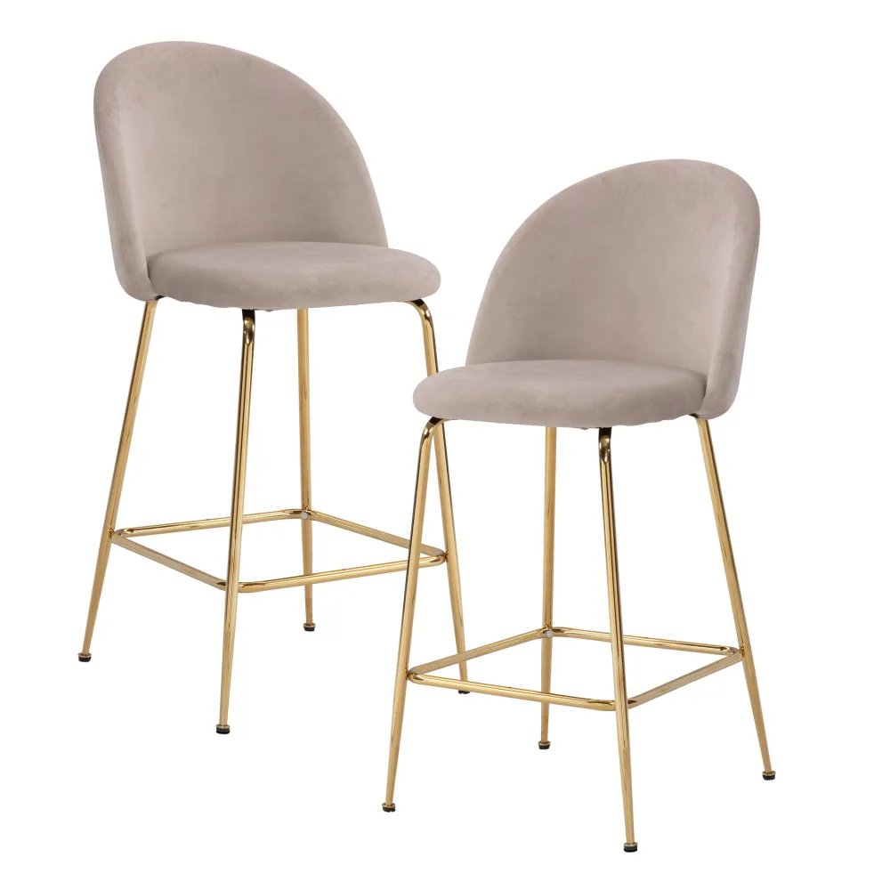 FineBuy 2er Set Barhocker Samt Hocker mit Lehne & goldenen Beinen, Küchenhocker Skandinavisch Stoff / Metall 110 kg, Design Barstuhl Tresenhocker, Bistrohocker Gepolstert
