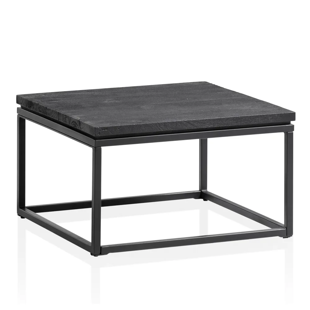 FineBuy Design Couchtisch Mango Massivholz schwarz · Wohnzimmertisch mit Metallgestell · moderner Massivholztisch im Industrial Stil