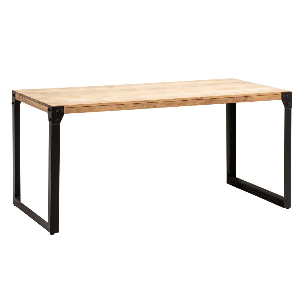 FineBuy Esstisch rechteckig Akazie Massivholz – Esszimmertisch im Industrial Design mit Metallgestell, Holz Küchentisch massiv