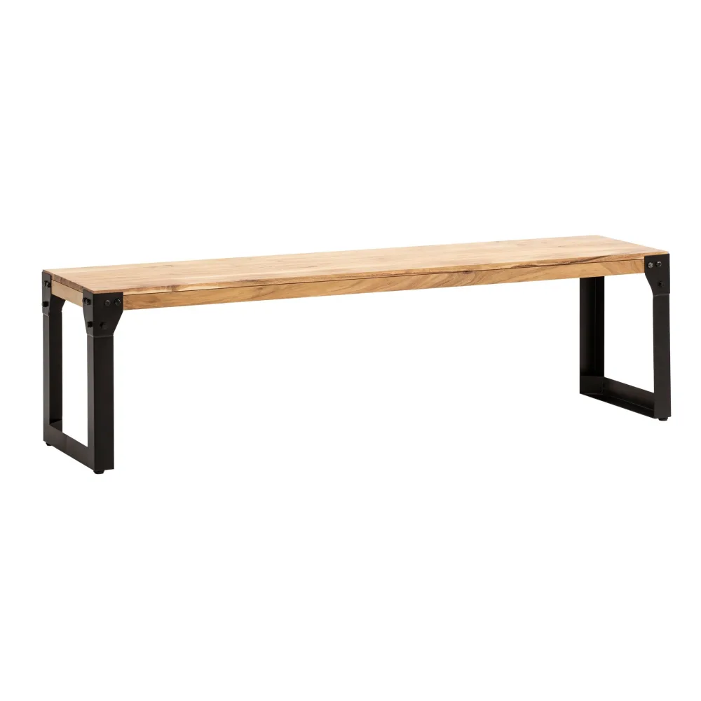 FineBuy Esszimmerbank Akazie Massivholz Metall Industrial, Esstischbank Holzbank Massiv ohne Lehne, Küchenbank Essbank Modern, Sitzbank Esszimmer