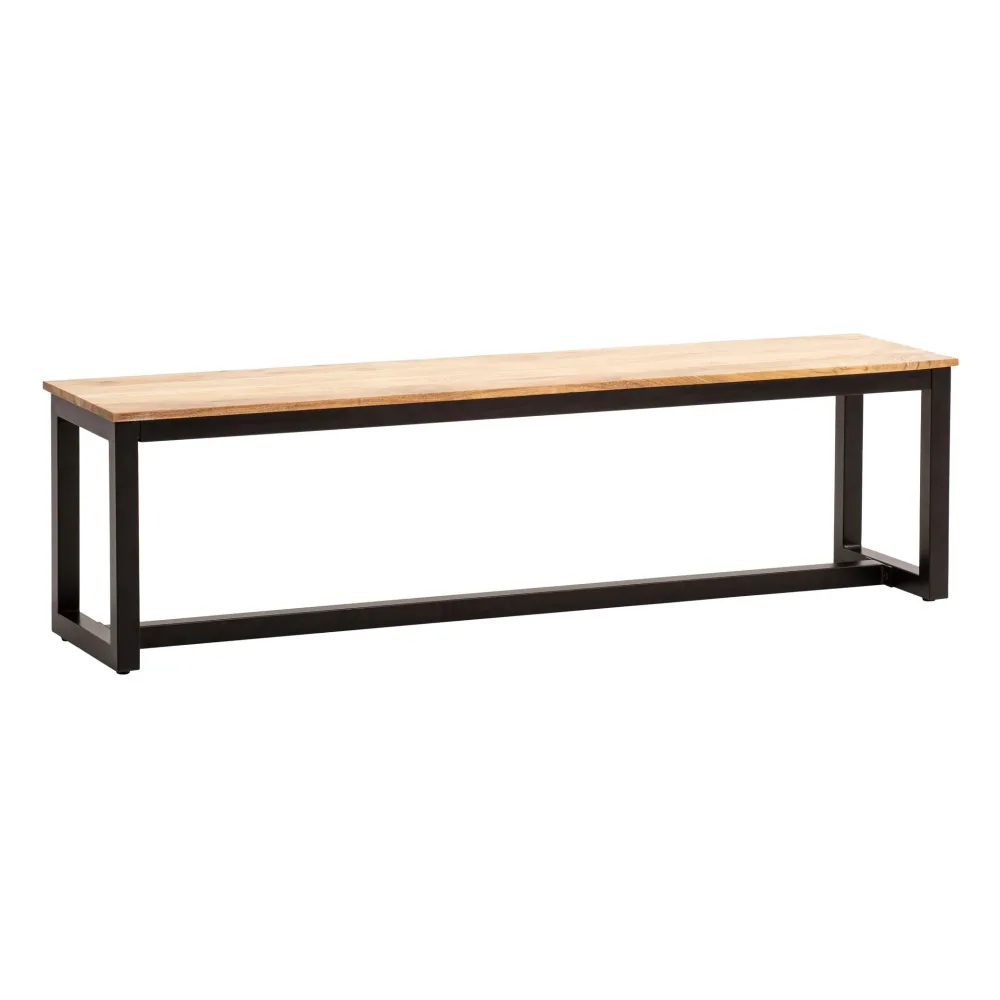 FineBuy Esszimmerbank Akazie Massivholz Metall Loft-Style, Esstischbank Holzbank Massiv ohne Lehne, Küchenbank Essbank Industrial, Sitzbank Esszimmer