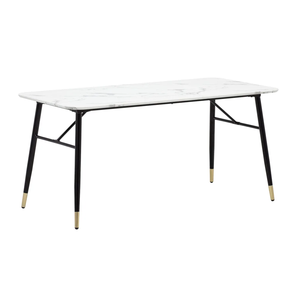 FineBuy Esszimmertisch Weiß Esstisch in Marmor-Optik Modern, Küchentisch mit Metallbeinen, Speisetisch Rechteckig, Tisch Esszimmer