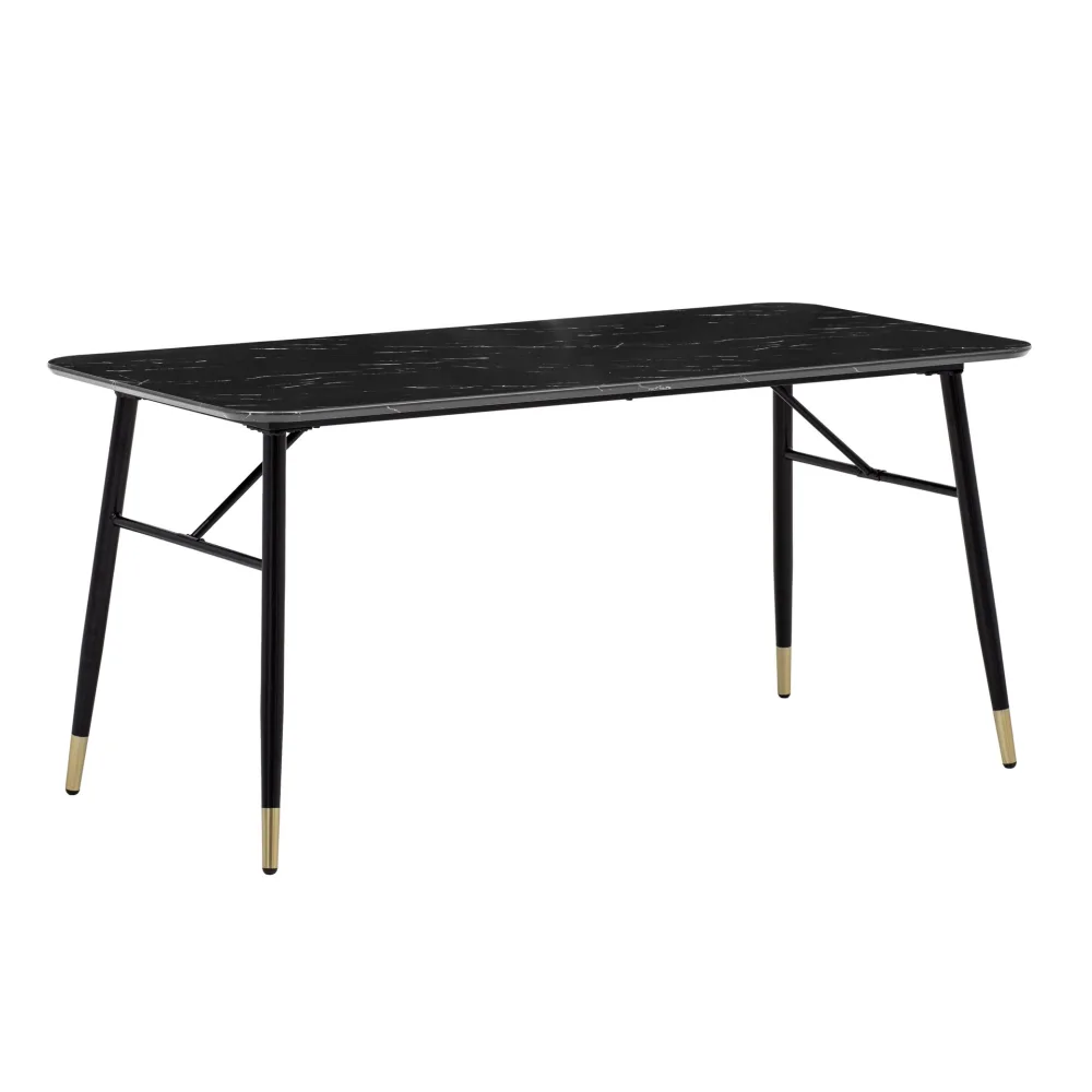 FineBuy Esszimmertisch Schwarz Esstisch in Marmor-Optik Modern, Küchentisch mit Metallbeinen, Speisetisch Rechteckig, Tisch Esszimmer